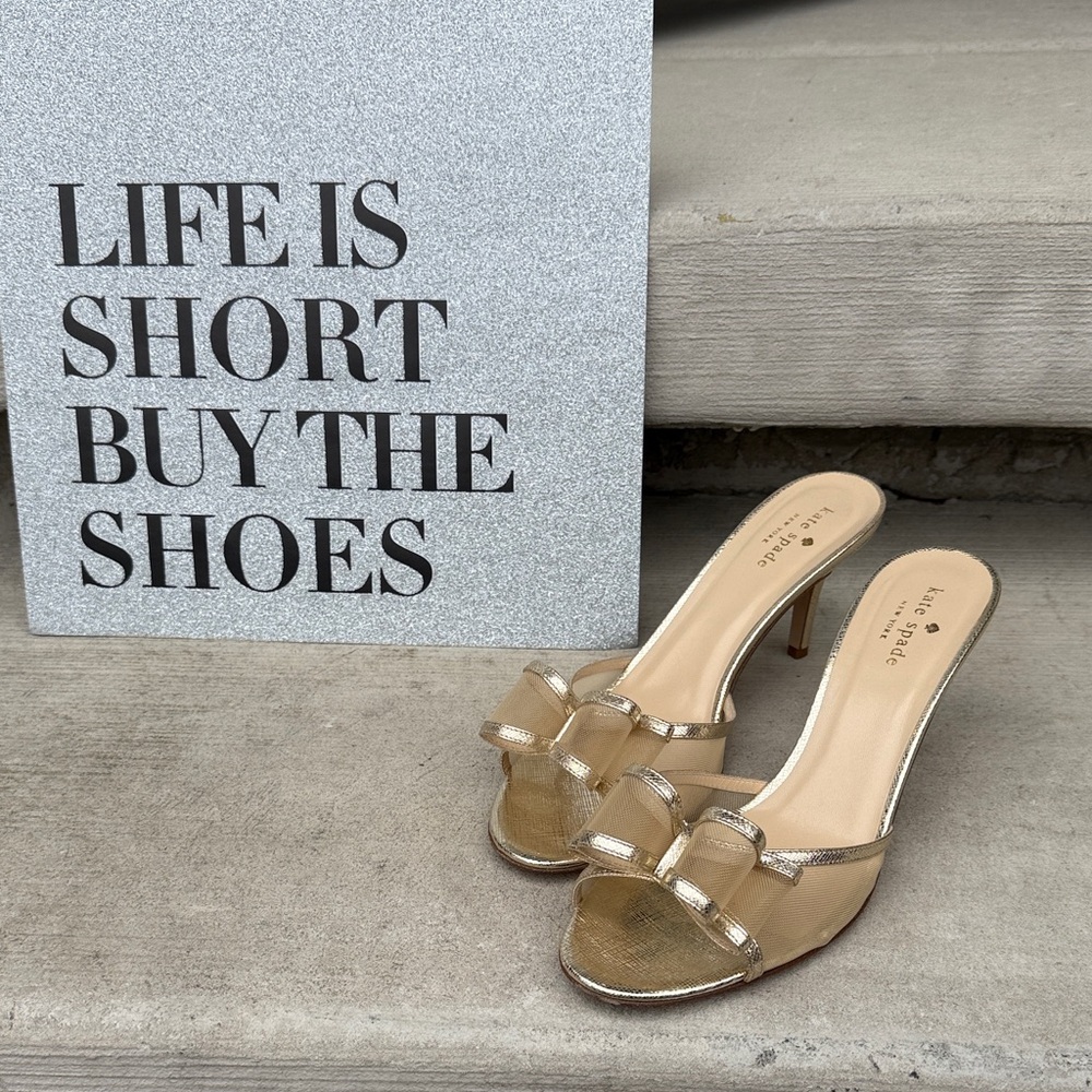 kate spade Metallic Gold Bow Slide Heels